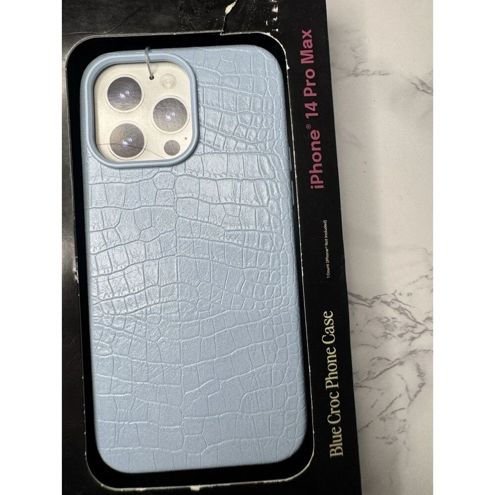 Hello LUX Blue Croc Faux Leather Dual Layer Drop Protect Case iPhone 14 Pro Max